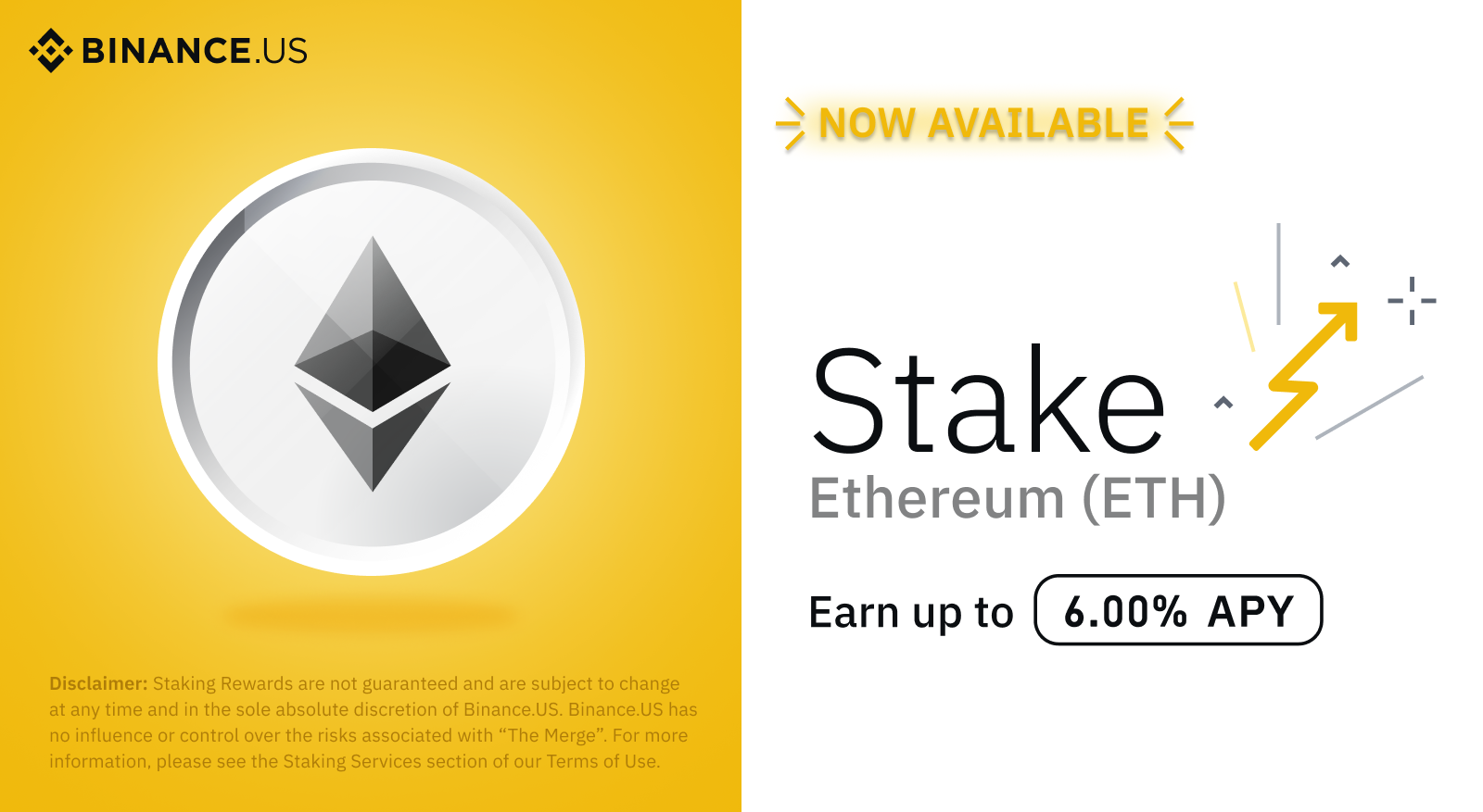 Binance.US Launches Ethereum Staking with a 6% APY Ahead of “The Merge”